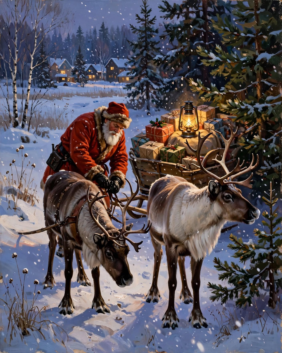 Harnessing the Reindeer, an original painting by Christina Back