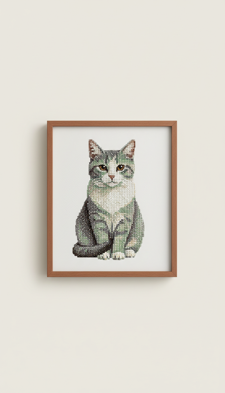 Framed Diamond Cat Portrait