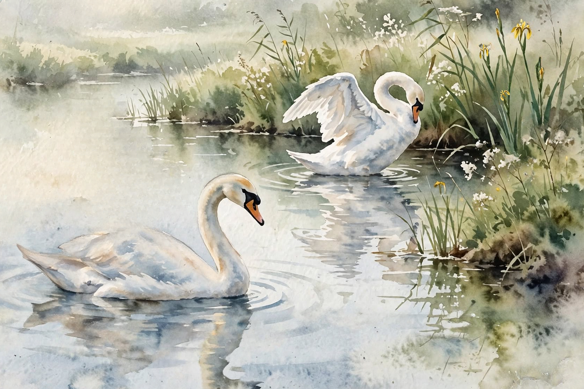 Swans in Love, an original painting by Christina Back