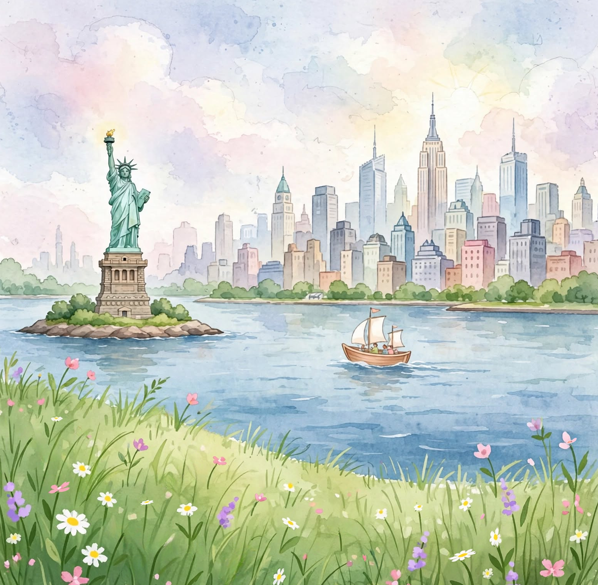 New York Harbor, an original painting by Christina Back